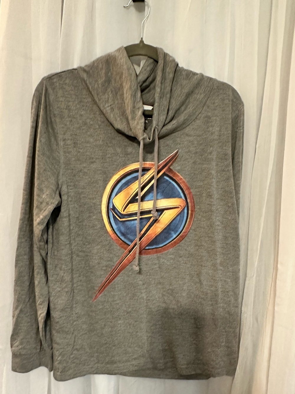 Gray Cowl Neck Pullover with Graphic Lightning Emblem Marvel